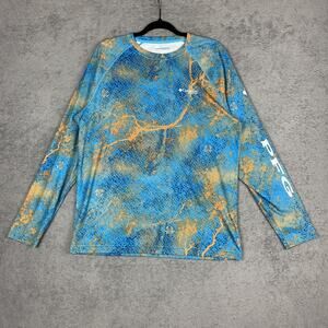 Columbia PFG Shirt Mens Medium Blue Orange RealTree Fishing Performance Outdoor